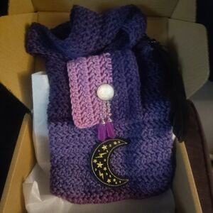 Purple and Pink Knit Bag with Moon Charm
